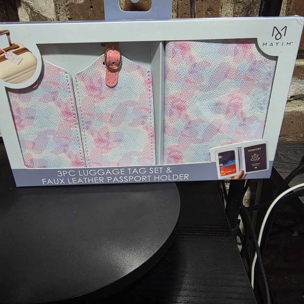 Pink and Blue Luggage Tag Set with Passport Holder